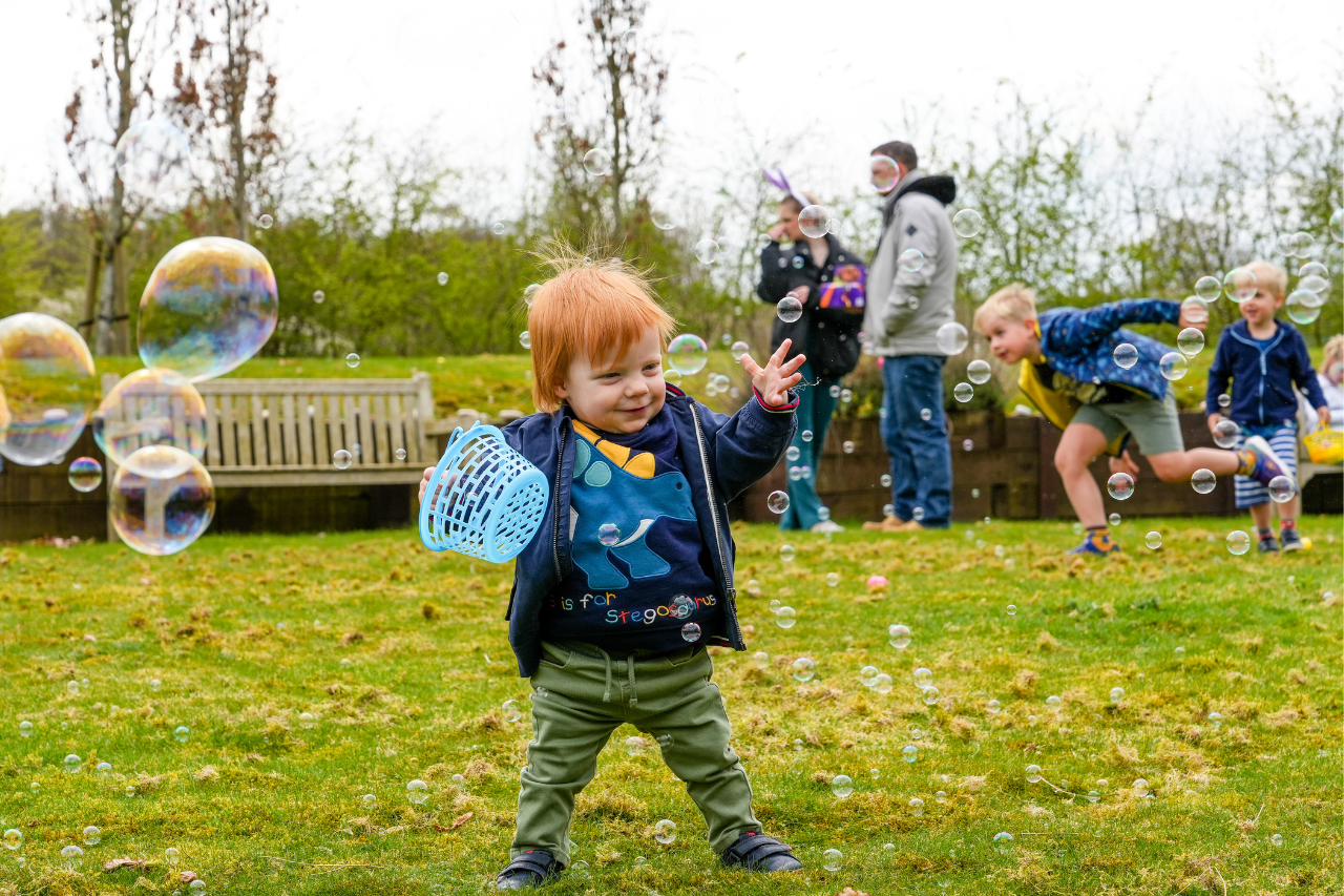 Boy playing in garden